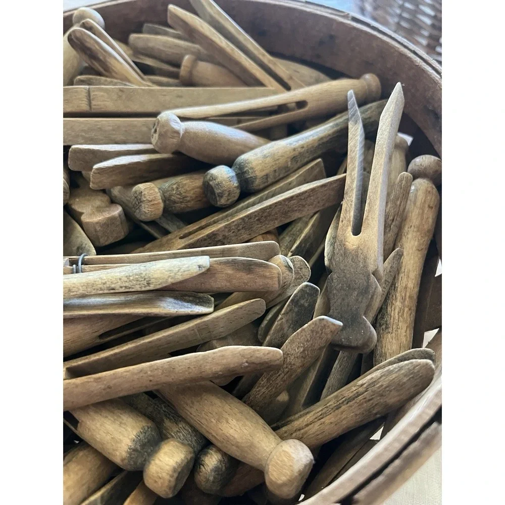 Antique Vintage Wood Clothes Clothing Pins 99 pcs French Country Romantic Decor